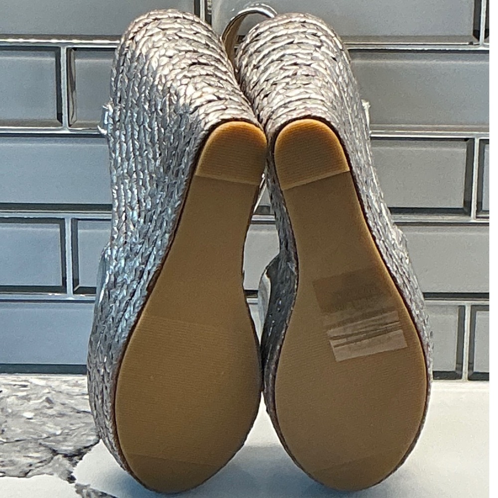 Lina Silver Metallic Espadrille Platform Wedge Sandals 8.5 Open Toe Ankle Strap - Picture 5 of 6